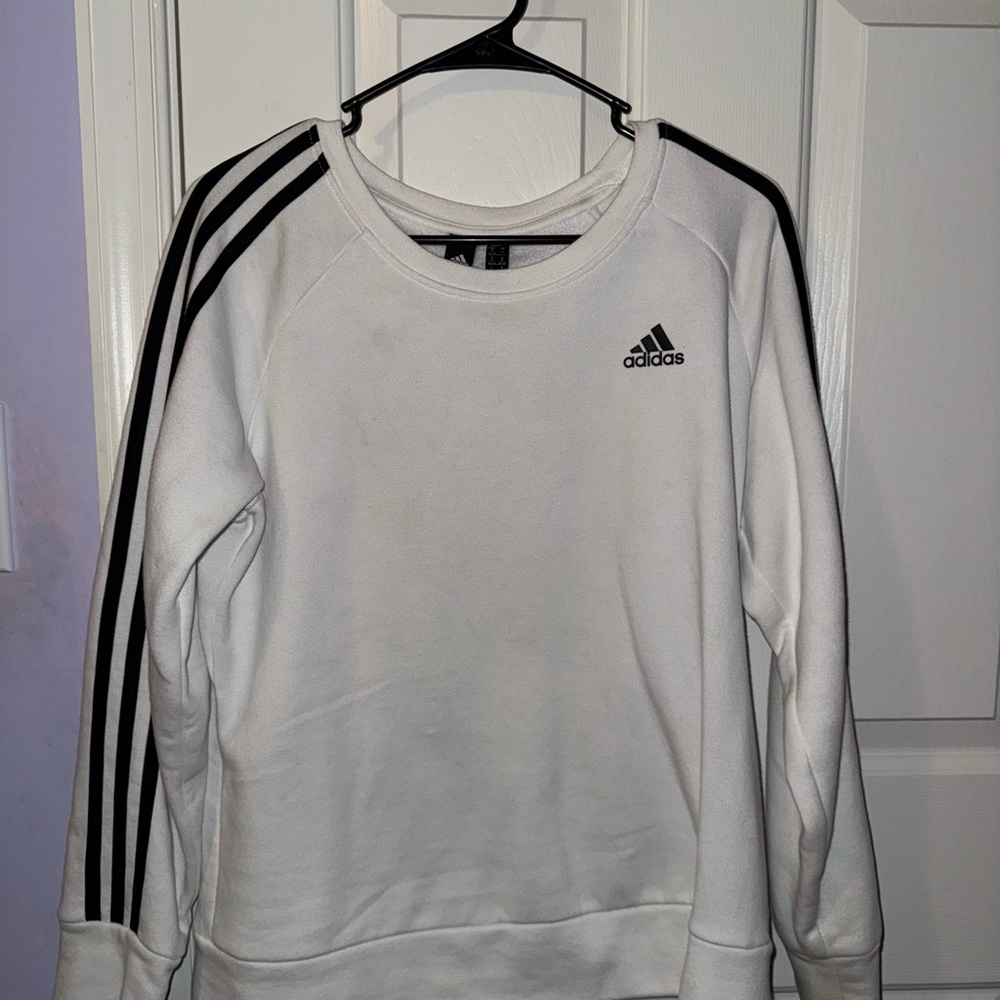Adidas White Crewneck with Black Stripes